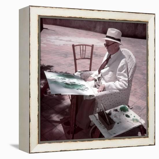 Raoul Dufy Painting on Sunny Terrace in Caldas de Montbuy, Spain-Gjon Mili-Framed Premier Image Canvas