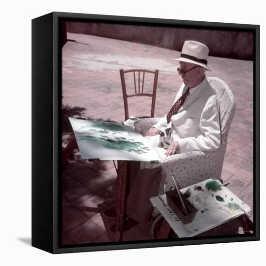 Raoul Dufy Painting on Sunny Terrace in Caldas de Montbuy, Spain-Gjon Mili-Framed Premier Image Canvas