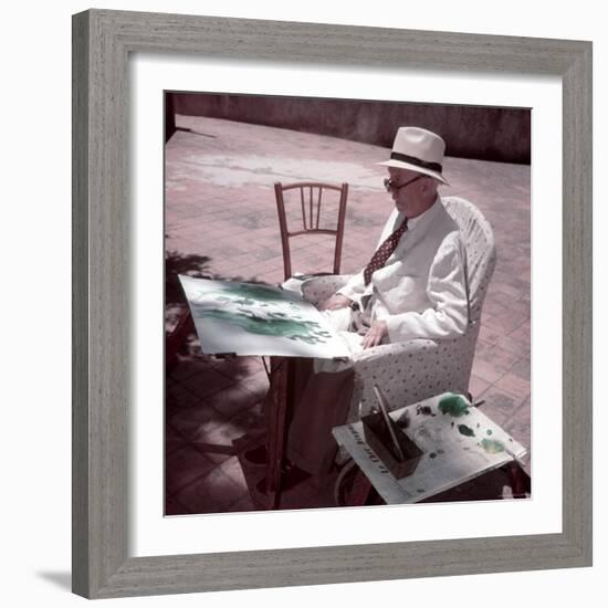 Raoul Dufy Painting on Sunny Terrace in Caldas de Montbuy, Spain-Gjon Mili-Framed Premium Photographic Print