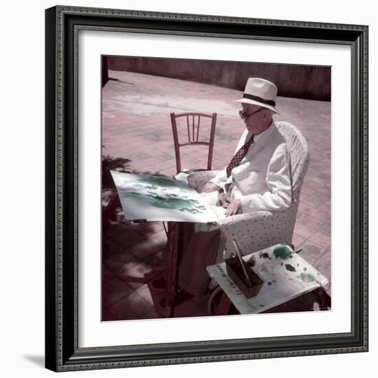 Raoul Dufy Painting on Sunny Terrace in Caldas de Montbuy, Spain-Gjon Mili-Framed Premium Photographic Print