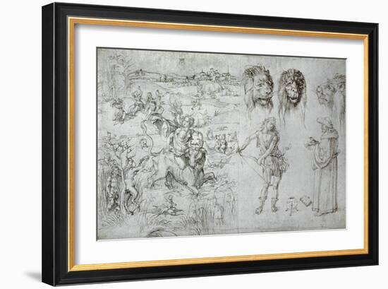 Rape of Europa, Lion's Heads, Archer, Sage, Skull, Drawing-Albrecht Dürer-Framed Giclee Print