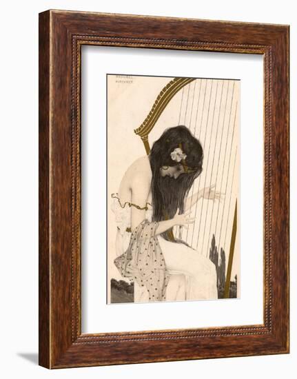 Raphael Kirchner - Art Nouveau Girl Playing the Harp-null-Framed Photographic Print
