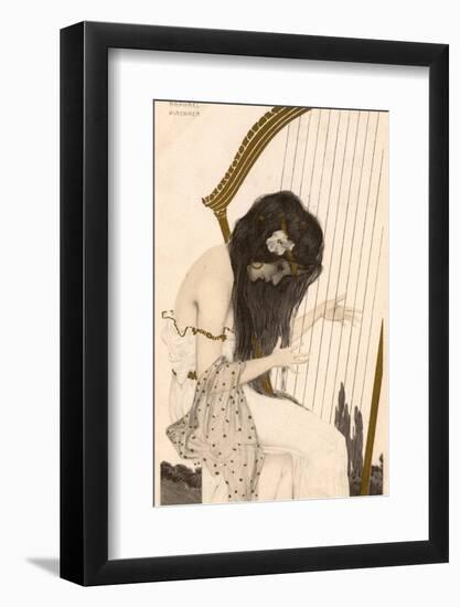 Raphael Kirchner - Art Nouveau Girl Playing the Harp-null-Framed Photographic Print