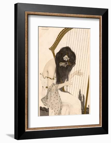 Raphael Kirchner - Art Nouveau Girl Playing the Harp-null-Framed Photographic Print