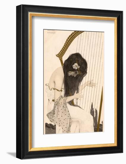 Raphael Kirchner - Art Nouveau Girl Playing the Harp-null-Framed Photographic Print