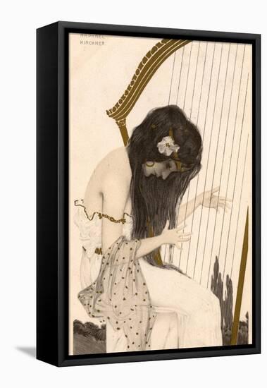 Raphael Kirchner - Art Nouveau Girl Playing the Harp-null-Framed Premier Image Canvas