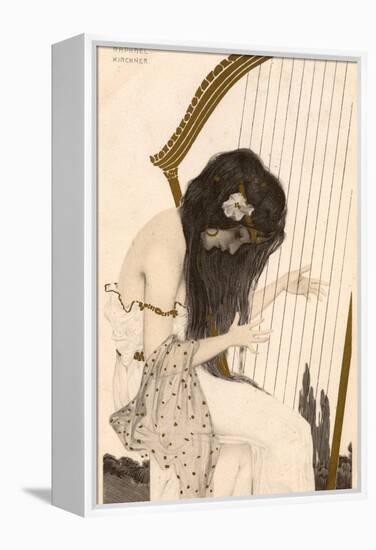 Raphael Kirchner - Art Nouveau Girl Playing the Harp-null-Framed Premier Image Canvas