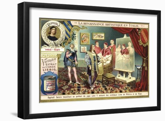 Raphael Working on His Portrait of Pope Leo X with Cardinals Giulio De' Medici and Luigi De' Rossi-null-Framed Giclee Print