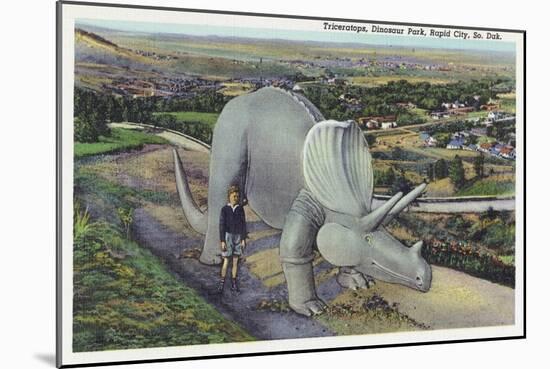 Rapid City, South Dakota, Dinosaur Park View of Triceratops Statue-Lantern Press-Mounted Art Print
