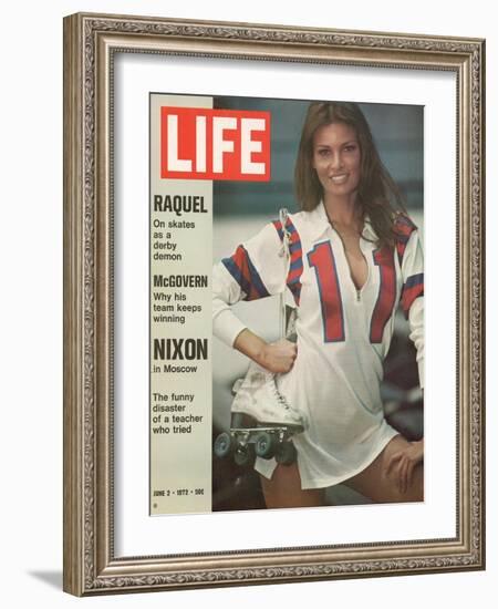 Raquel Welch in Roller Derby Uniform, June 2, 1972-Bill Eppridge-Framed Photographic Print