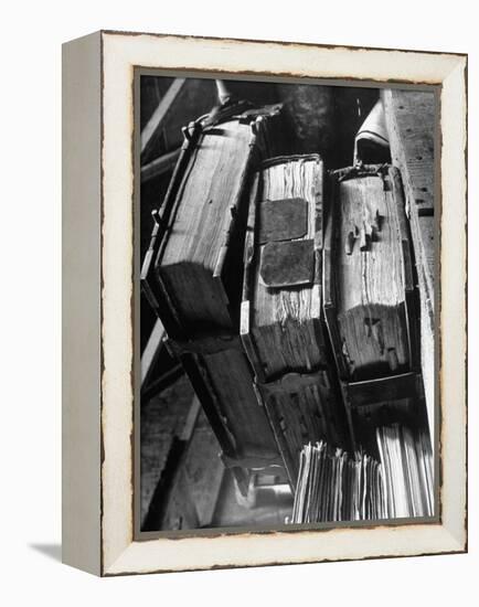 Rare Old, Clasp Bound Books in Library of a French Monastery-null-Framed Premier Image Canvas