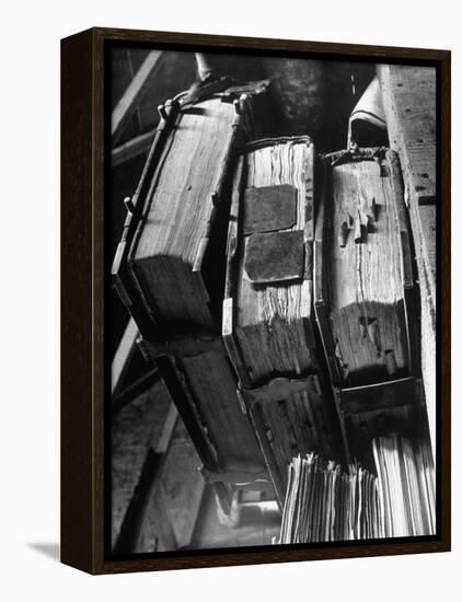 Rare Old, Clasp Bound Books in Library of a French Monastery-null-Framed Premier Image Canvas