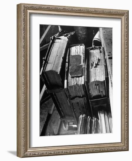 Rare Old, Clasp Bound Books in Library of a French Monastery-null-Framed Photographic Print