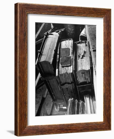 Rare Old, Clasp Bound Books in Library of a French Monastery-null-Framed Photographic Print