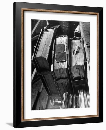 Rare Old, Clasp Bound Books in Library of a French Monastery-null-Framed Photographic Print