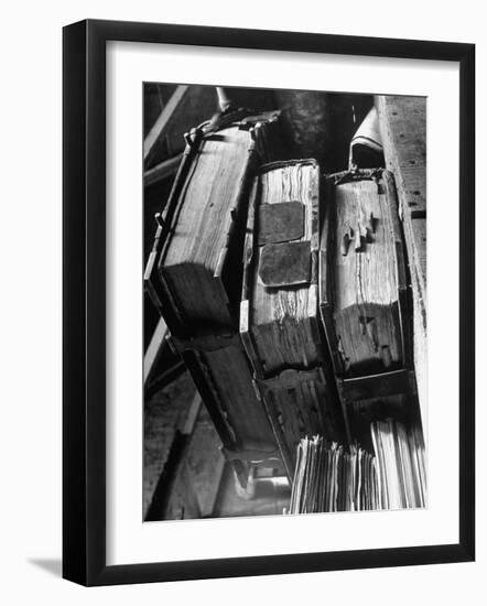 Rare Old, Clasp Bound Books in Library of a French Monastery-null-Framed Photographic Print