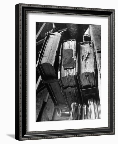 Rare Old, Clasp Bound Books in Library of a French Monastery-null-Framed Photographic Print