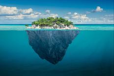 Beautiful Underwater View of Lone Small Island above and below the Water Surface in Turquoise Water-rasica-Premier Image Canvas