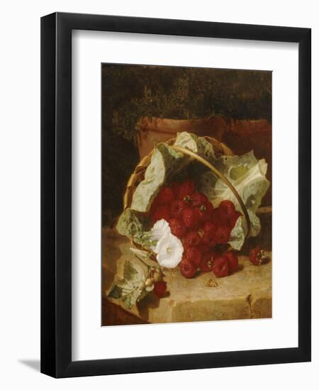 Raspberries in a Cabbage Leaf Lined Basket with White Convulus on a Stone Ledge, 1880-Eloise Harriet Stannard-Framed Giclee Print