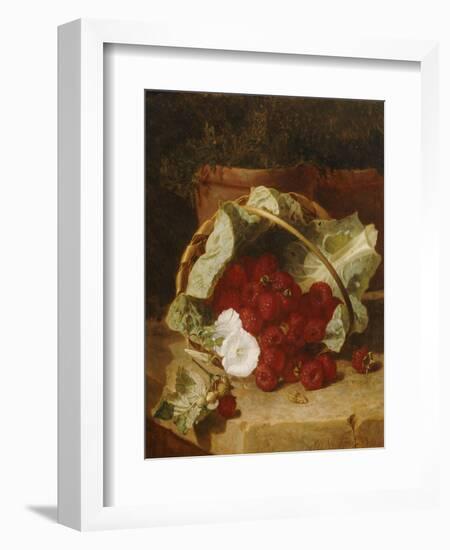 Raspberries in a Cabbage Leaf Lined Basket with White Convulus on a Stone Ledge, 1880-Eloise Harriet Stannard-Framed Giclee Print