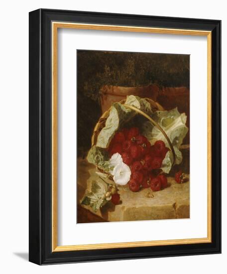 Raspberries in a Cabbage Leaf Lined Basket with White Convulus on a Stone Ledge, 1880-Eloise Harriet Stannard-Framed Giclee Print