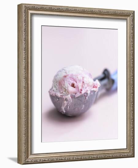 Raspberry Ice Cream in an Ice Cream Scoop-Sam Stowell-Framed Photographic Print