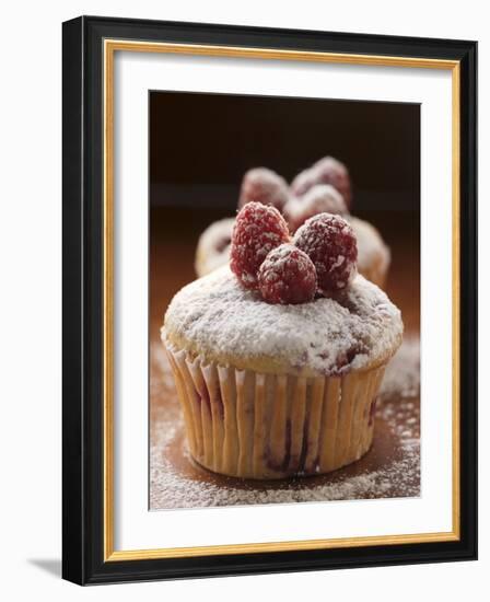 Raspberry Muffins with Icing Sugar-null-Framed Photographic Print