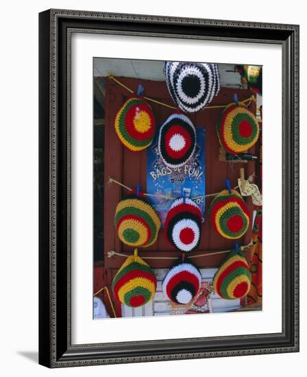 Rasta (Rastafarian) Hats on Display, Tobago, Trinidad and Tobago, West Indies, Caribbean-Gavin Hellier-Framed Photographic Print