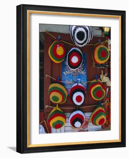 Rasta (Rastafarian) Hats on Display, Tobago, Trinidad and Tobago, West Indies, Caribbean-Gavin Hellier-Framed Photographic Print