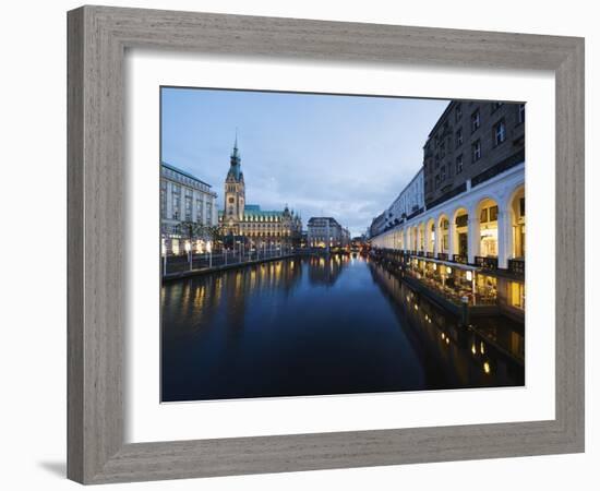 Rathaus (City Hall) Illuminated at Night Reflected in a Canal, Hamburg, Germany, Europe-Christian Kober-Framed Photographic Print