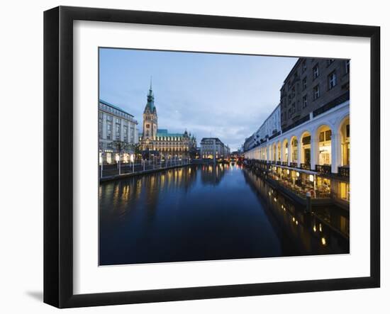 Rathaus (City Hall) Illuminated at Night Reflected in a Canal, Hamburg, Germany, Europe-Christian Kober-Framed Photographic Print