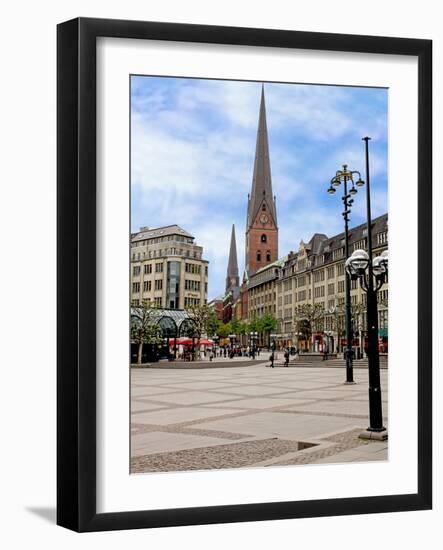 Rathaus Market Platz Square and St Petrikirche, St. Peter Church, Historic Center, Hamburg, Germany-Miva Stock-Framed Photographic Print