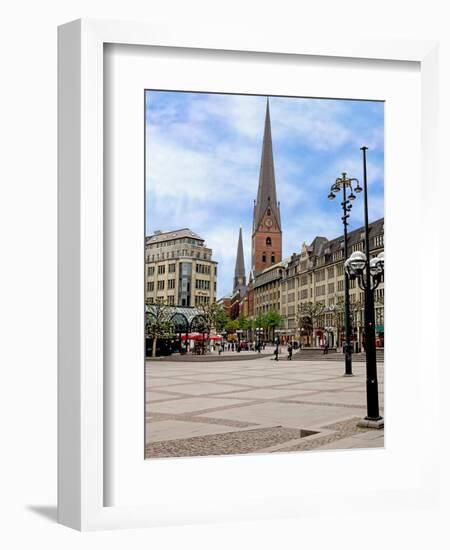 Rathaus Market Platz Square and St Petrikirche, St. Peter Church, Historic Center, Hamburg, Germany-Miva Stock-Framed Photographic Print