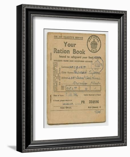 Ration Book for Frederick Hecquet, Bromley, Kent, 1941-null-Framed Giclee Print