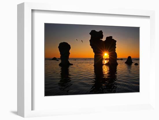 Raukarfelsen Rocks on the Island Farš Near Gotland, Sweden, Silhouette, Sundown-Thomas Ebelt-Framed Photographic Print