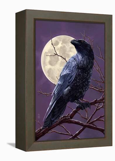 Raven and Moon Purple Sky-Lantern Press-Framed Stretched Canvas