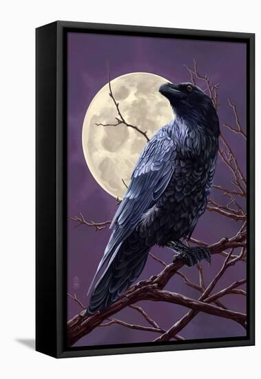 Raven and Moon Purple Sky-Lantern Press-Framed Stretched Canvas
