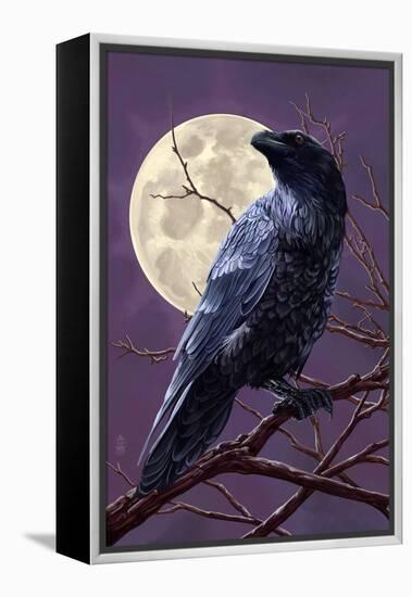 Raven and Moon Purple Sky-Lantern Press-Framed Stretched Canvas