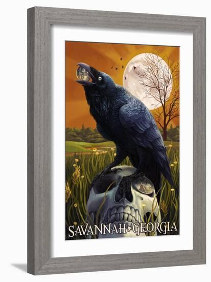 Raven and Moon - Savannah, GA-Lantern Press-Framed Art Print