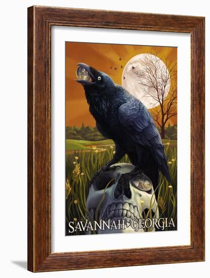 Raven and Moon - Savannah, GA-Lantern Press-Framed Art Print