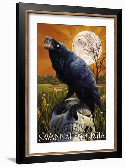 Raven and Moon - Savannah, GA-Lantern Press-Framed Art Print