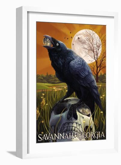 Raven and Moon - Savannah, GA-Lantern Press-Framed Art Print