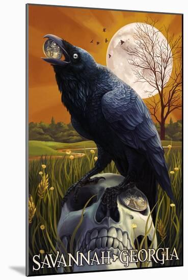 Raven and Moon - Savannah, GA-Lantern Press-Mounted Art Print