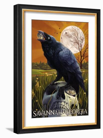 Raven and Moon - Savannah, GA-Lantern Press-Framed Art Print