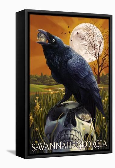 Raven and Moon - Savannah, GA-Lantern Press-Framed Stretched Canvas