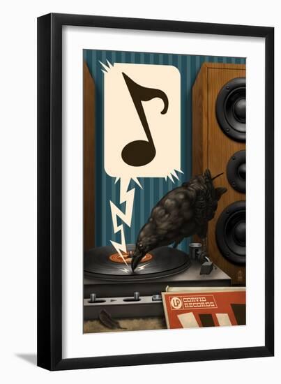 Raven and Record Player-Lantern Press-Framed Art Print