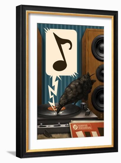 Raven and Record Player-Lantern Press-Framed Art Print