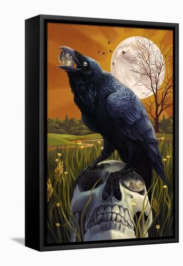 Raven and Skull-Lantern Press-Framed Stretched Canvas