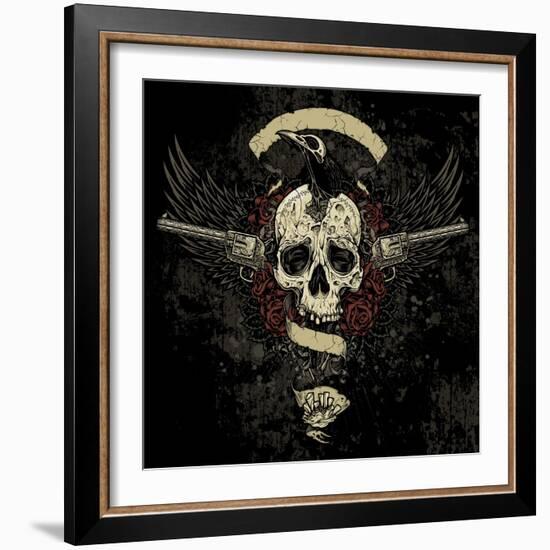 Raven Skull Collage-vectorbomb-Framed Art Print