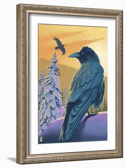 Ravens and Sunset-Lantern Press-Framed Art Print